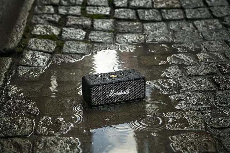 Close-up of Marshall Emberton speaker showing control knob