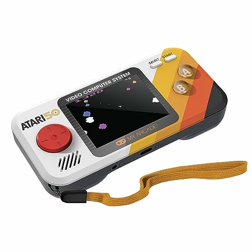 Atari 50th anniversary handheld gaming console with screen and controls