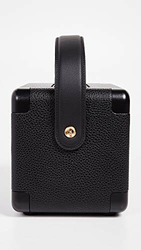 Black leather box with handle and gold button