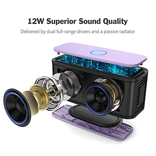 Exploded view of a Bluetooth speaker with components shown.