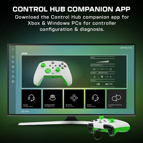 Control Hub app for Xbox and Windows PC on screen with controller.
