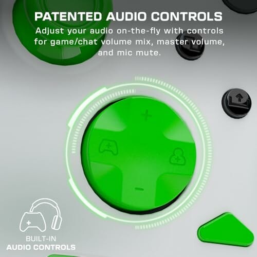 Controller with built-in audio controls for volume and mic.