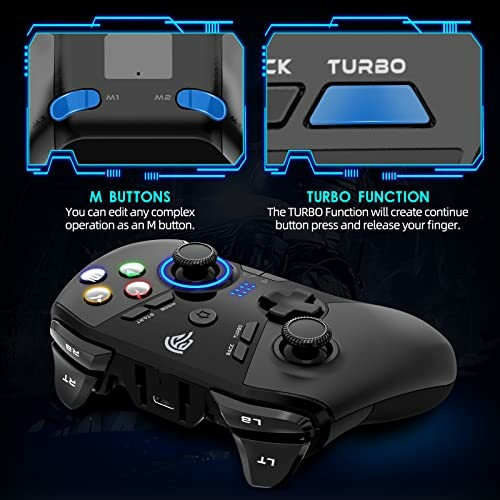 Gaming controller with M buttons and turbo function.