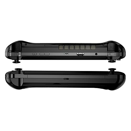 Top and bottom view of a gaming controller with buttons and ports visible.