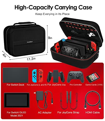 Carrying case for Nintendo Switch with compartments for accessories