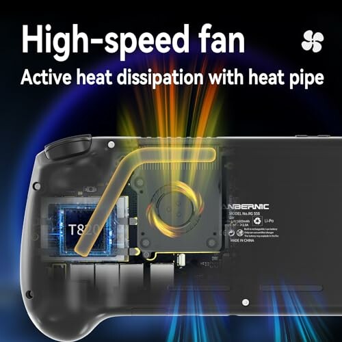 High-speed fan with active heat dissipation and heat pipe.