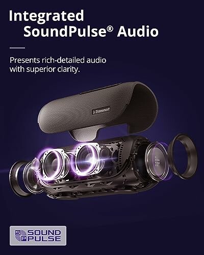 Exploded view of a speaker with Integrated SoundPulse Audio technology.