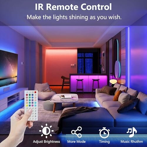 Room with LED lights controlled by IR remote.