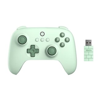 Mint green gaming controller with USB receiver.