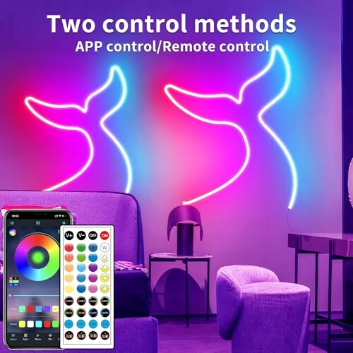 Neon wall art with app and remote control options.