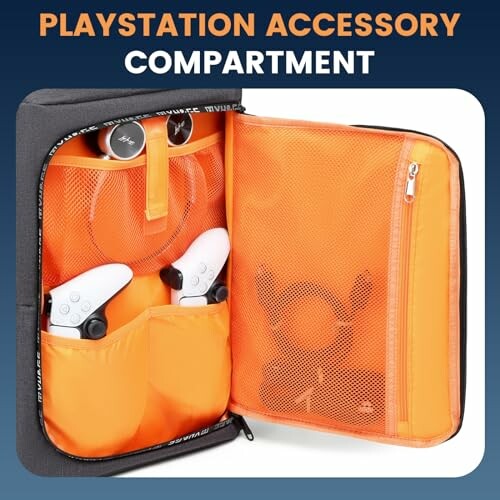 Open bag displaying PlayStation accessories and compartments