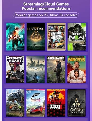 Grid of popular games for PC, Xbox, and PS consoles, including Battlefield 2042, Elden Ring, GTA V, Call of Duty MW2, Atomic Heart, Hogwarts Legacy, Tomb Raider, Far Cry 6, Ark Survival Evolved, Forza Horizon 5, Red Dead Redemption 2, Assassin's Creed Black Flag.