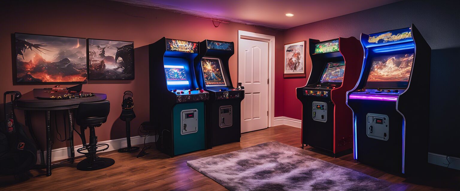Portable arcade machine setup in a game room