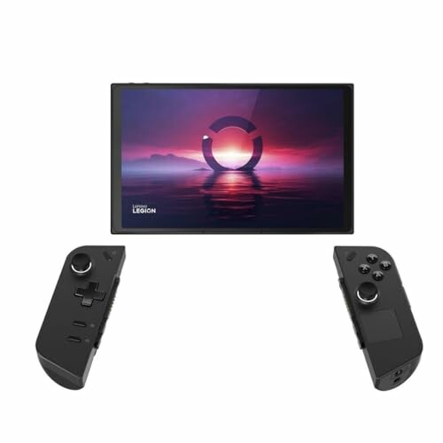 Portable gaming console with detachable controllers.