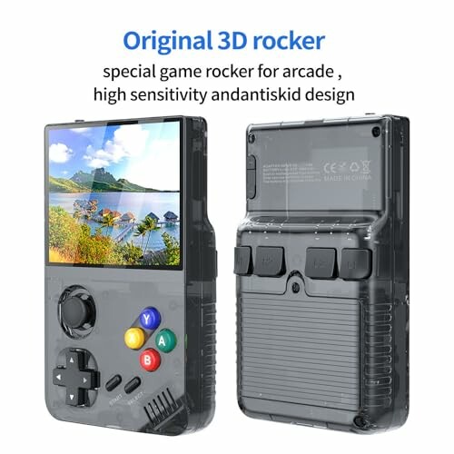 Handheld gaming console with buttons and screen.