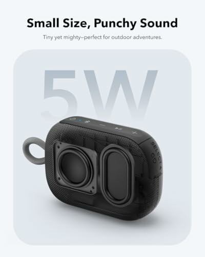 Compact portable speaker with powerful sound, ideal for outdoor adventures.