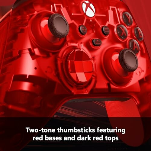 Red gaming controller with two-tone thumbsticks.