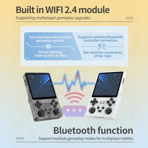Retro handheld consoles with WiFi and Bluetooth features.