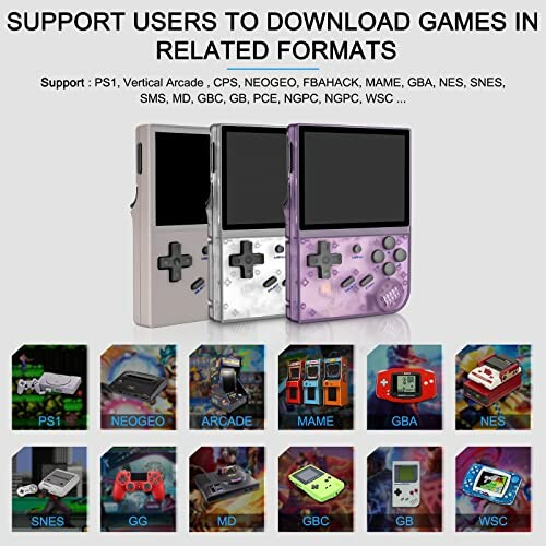 Retro handheld gaming devices with multiple game format support.