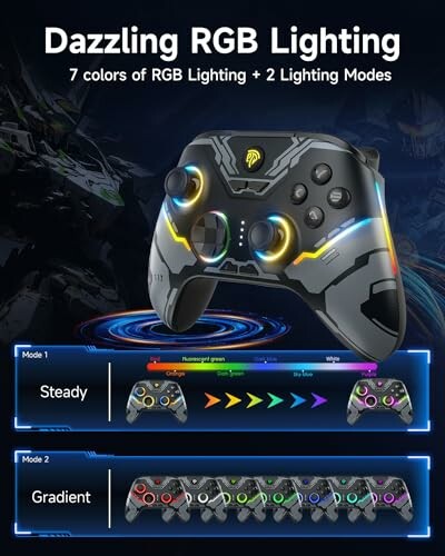 Gaming controller with RGB lighting and mode options