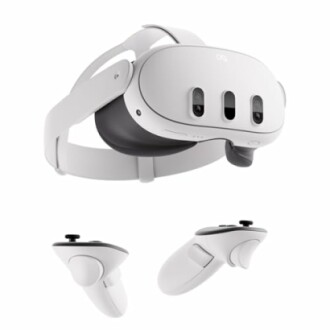 VR headset with two controllers.