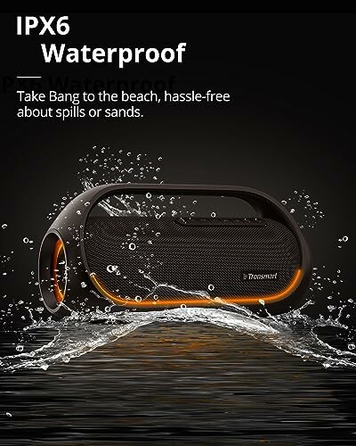 Waterproof speaker with splash effect and IPX6 rating