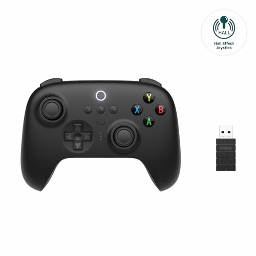 Wireless gaming controller with USB dongle.