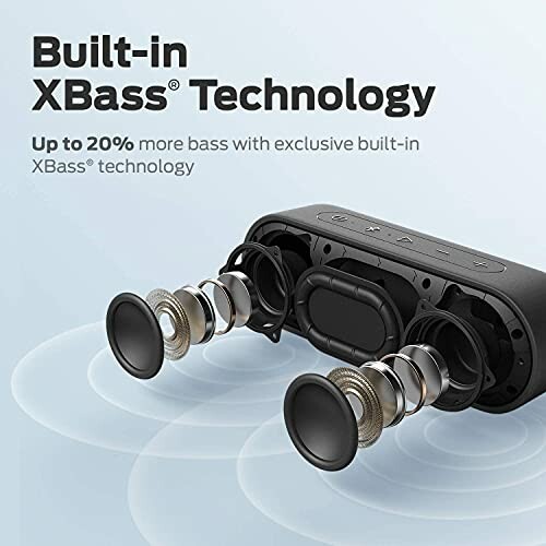 Diagram of a speaker showcasing built-in Xbass technology for enhanced bass.